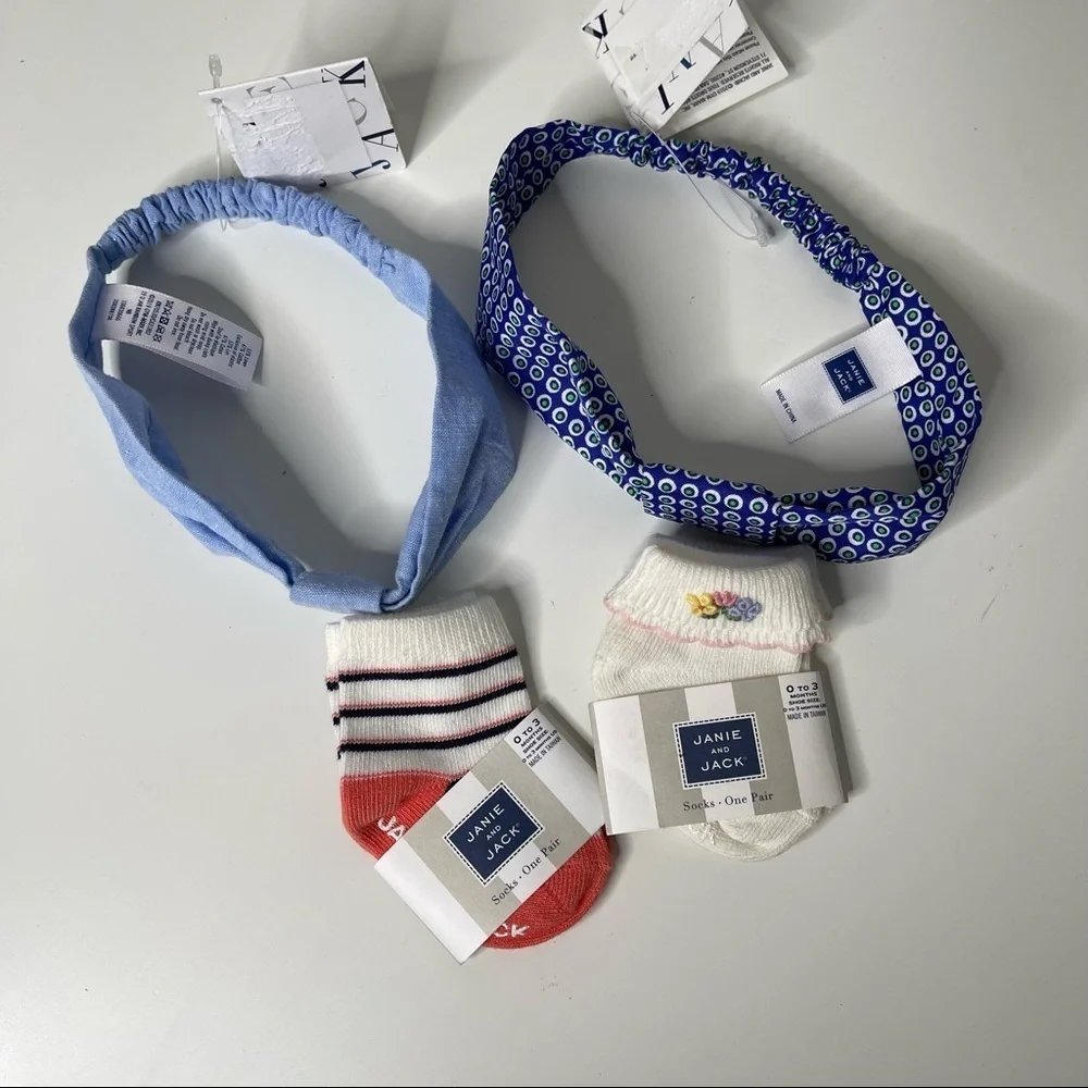 Janie and jack headbands and socks 0-3 months